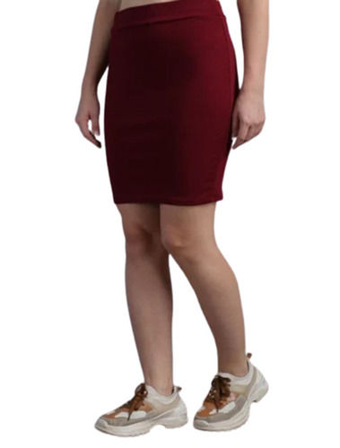 Maroon Lycra Knee Length Straight Pencil Skirt