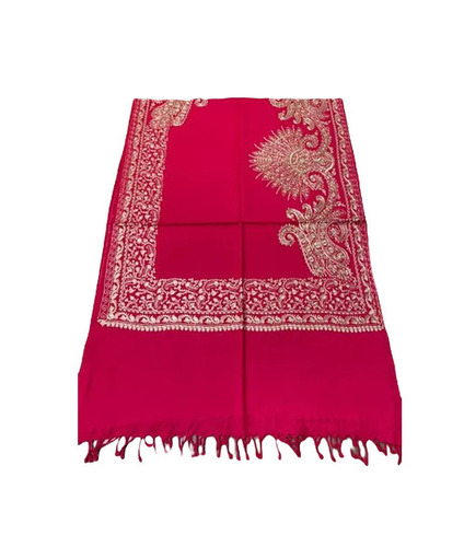 Pink Embroidered Border Pashmina Kashmiri Silk Stole