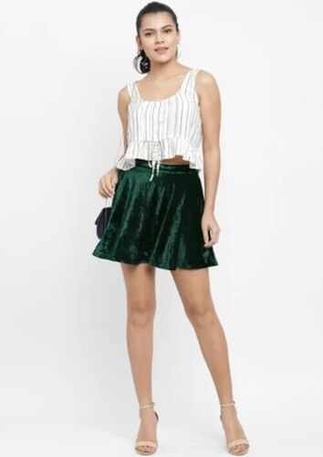 Plain Pattern Velvet Shiny Flared Club Skater Short Mini Skirt