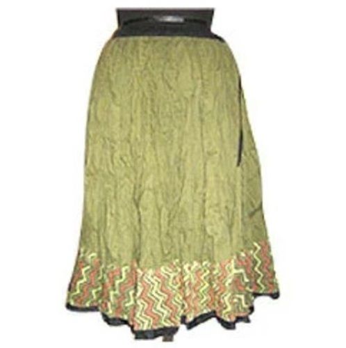 Green Color Plain Pattern Cotton Fabric Ladies Skirts