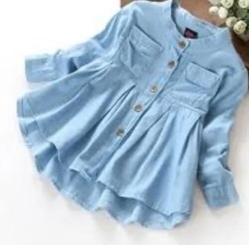 Blue Color Plain Pattern Round Neck Ladies Designer Top