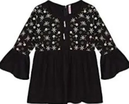 Black Color Printed Pattern Round Neck Ladies Stylish Top