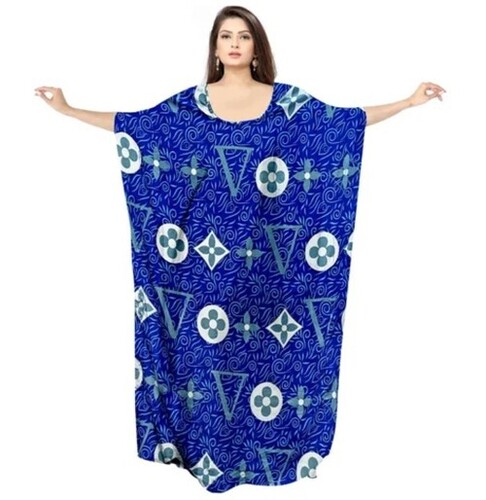 Digital Printed Crape Kaftan - V Neck, Multi Color Butterfly Sleeves | Breathable, Washable, All Season Custom Size