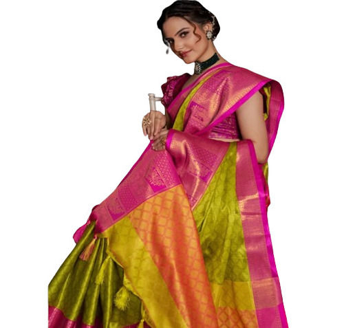 Embellished Neon Banarasi Silk Saree