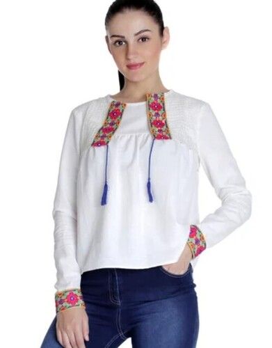 Soild Pattern Full Sleeves Ladies Ethnic Lacy Top