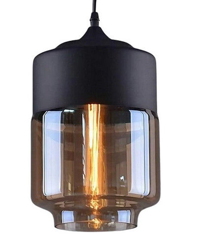 Honey Black Drum Shaped Glass Hanging Light