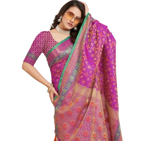 Pink Color Thread WorkLadies Banarasi Silk Saree With Blouse Piece