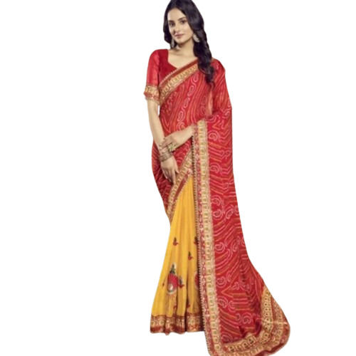 Multi Color Party Wear Ladies Linen Embroidered Saree With Blouse Piece