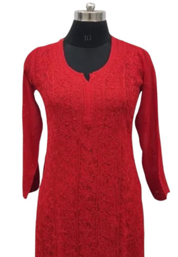 Red Color Resham Thread Work Full Jall Ladies Viscose Kurti