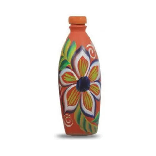 Multi Color Round Shape Clay Printed Clay Bottle For Household