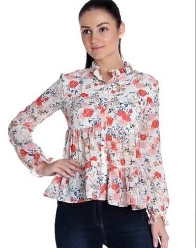 Multi Color Full Sleeves Ladies Three Layer Printed Tops