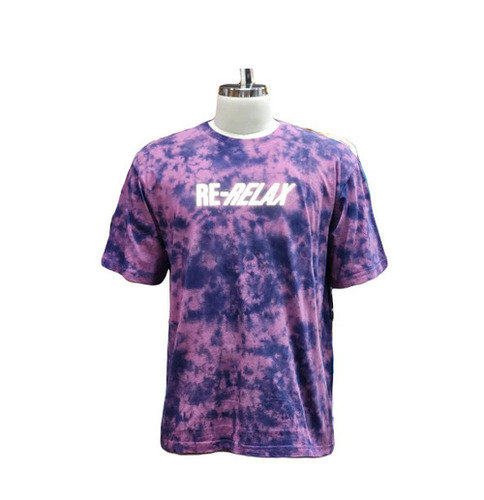 Casual Wear Regular Fit Short Sleeve Round Neck Tie  Dye Hosiery Mens T Shirts