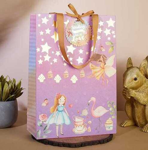 Gift Paper Bags - Kraft Paper, 12.5in | Pink Color, Handmade, Customized Designs, Vest Handle, Eco-Friendly, Recyclable, Biodegradable