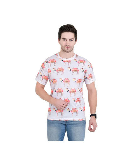 Casual Wear Regular Fit Short Sleeve Round Neck Printed Polyester Mens T Shirts