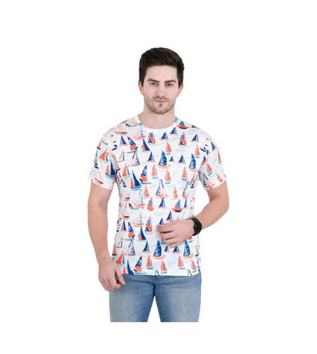 Casual Wear Regular Fit Short Sleeve Round Neck Printed Polyester Mens T Shirts