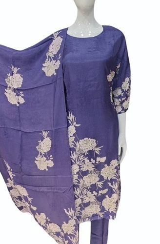 3/4th Sleeves Round Neck Printed Muslin Stitched Salwar Suit