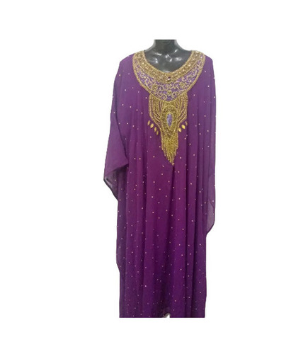 Purple Jacquard Abaya - Long Regular Fit with Round Neck | Embroidered, Anti-Wrinkle, Breathable, Quick Dry, Suitable for Summer Casual Wear