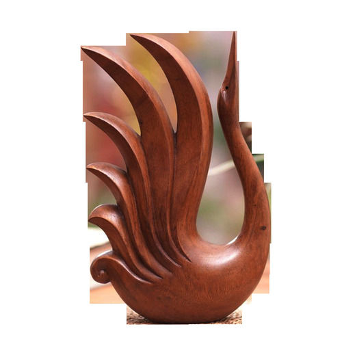 Hand Carved Brown Wood Swan Sculpture