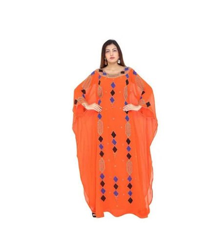 Festival Wear Regular Fit Full Sleeve Round Neck Readymade Embroidered Ladies Kaftans