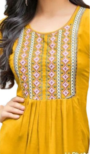 Yellow Color Half Sleeves Printed Pattern Ladies Short Western Top