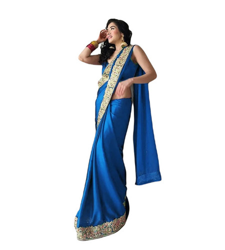 Blue Silk Saree - 5.5 Meter Length with Blouse Piece, Comfortable Lightweight Breathable Design, Durable Fade & Wrinkle Resistant