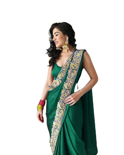 Green Silk Saree - 5.5 Meter Length with Unstitched Blouse Piece | Fade, Wrinkle, Tear Resistant, Breathable, Lightweight, Comfortable