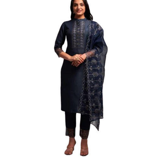 Grey Embroidered Viscose Rayon Blend kurta Pant Dupatta Set