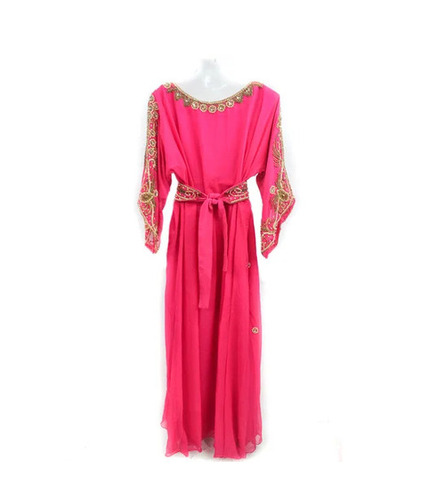 Ladies Georgette Farasha - Long Regular Fit, Pink Embroidered Dress with Full Sleeves | Anti-Wrinkle, Breathable, Quick Dry, Party Wear