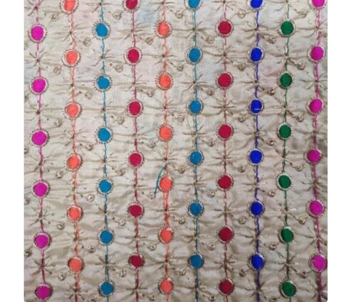 Multi Color Silk Dupioni Fabric - Dupioni Silk, Embroidered Pattern, White and Red | Ideal for Elegant Suit Designs