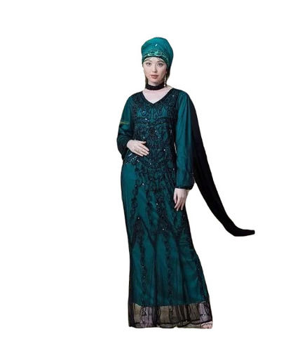 Casual Wear Regular Fit Full Sleeves Embroidered Polyester Net Traditional Religious Abaya for Muslim Ladies