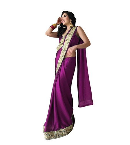 Purple Silk Ladies Saree - 5.5 Meter Length with Unstitched Blouse Piece, Comfortable and Lightweight, Quick Dry & Skin-Friendly