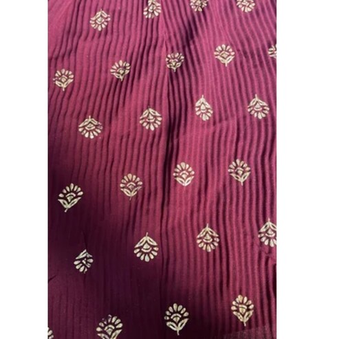 Red Georgette Pleated Fabrics - Width 44-45, Multicolor Striped Twill Weave | Features: All Colors Available, Plain Georgette Texture, Flocked and Printed Patterns