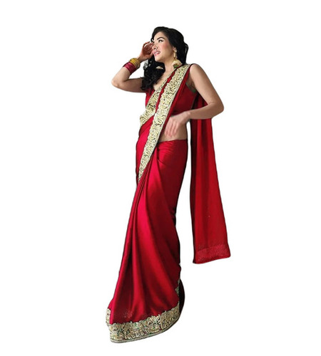 Red Silk Ladies Saree - 5.5 Meter Length with Unstitched Blouse Piece, Quick Dry, Breathable, Comfortable, Skin-Friendly, Easy Washable, Fade Resistant, Party Wear
