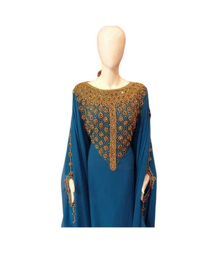 Party Wear Regular Fit Full Sleeve Round Neck Georgette Embroidered Ladies Farasha Dress