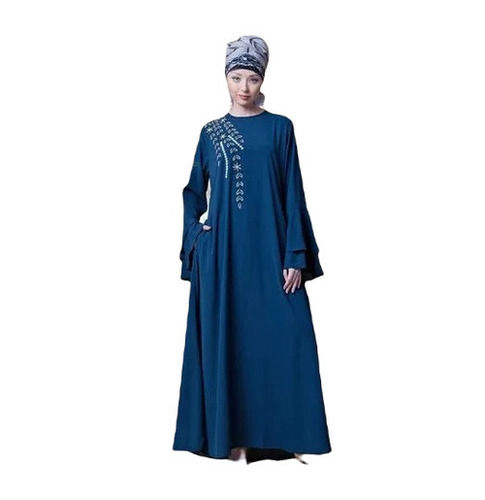 Casual Wear Regular Fit Full Sleeves Embroidered Polyester Crepe Traditional Religious Abaya for Muslim Ladies