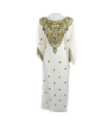 Trendy Farasha - Georgette, Size M/L/XL, White | Long Full Sleeves, Embroidered, Anti-Wrinkle, Breathable, Quick Dry