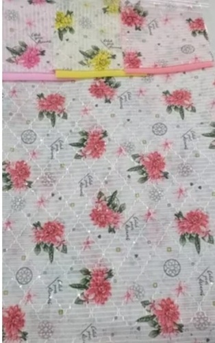White Digital Print Hakooba Fabric - 50% Cotton 50% Polyester, Multi Color Digital Printed Fabric for Clothing Use