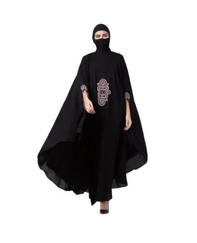 Casual Wear Regular Fit Full Sleeves Plain Chikan Embroidery Matte Traditional Religious Abaya for Muslim Ladies