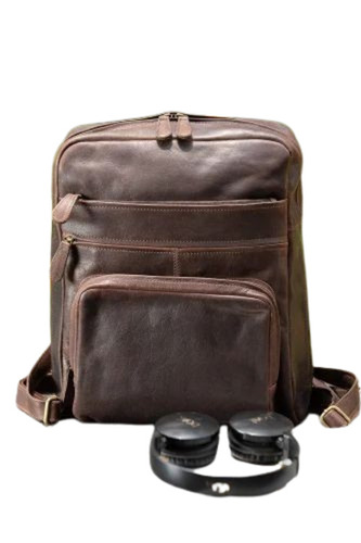 Buff Brandy Leather Backpack - Durable Leather, Standard Size, Brown | Polished Finish, Comfortable Design, Zipper Closure, Attractive Style for Men