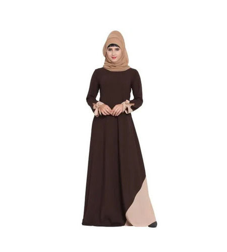 Designer Abayas - Nida Matte, Long Sleeve, Regular Fit, Size L, Brown, Round-Neck | Anti Wrinkle, Breathable, Washable, Casual Wear