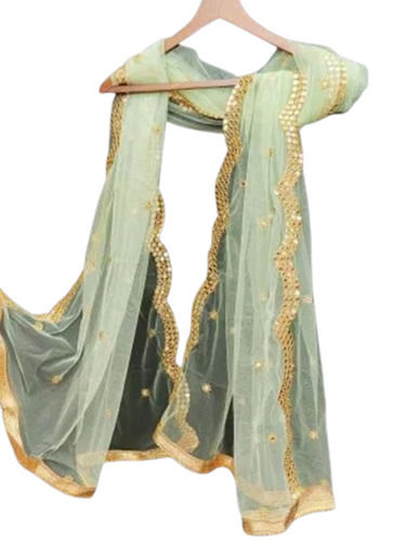 Green Designer Embroidered Net Dupatta