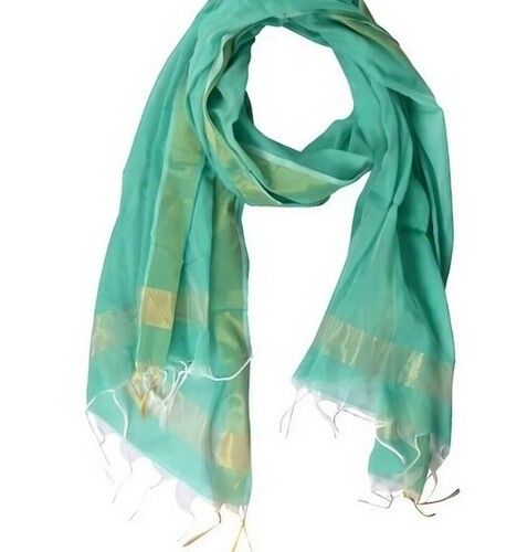 Green Color Plain Pattern Casual Ladies Chanderi Dupatta