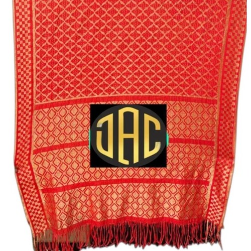 Red Color Dyed Russell Silk Dupatta - 2m Length, Pure Fabric, Traditional Half Fine Zari Gold Pattern Print | Designed for Women, Vibrant Red Color