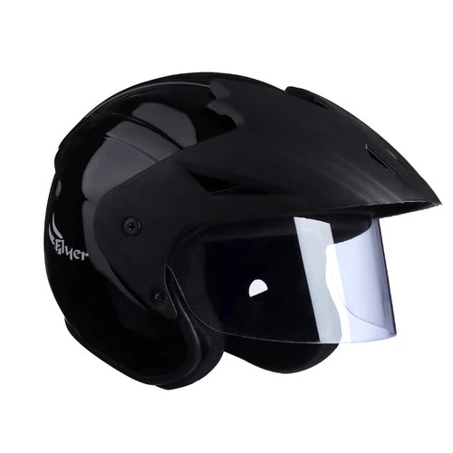 Shield Pro Open Face Black Helmet - Strong PVC Material, XL Size, Sleek Black Color | Lightweight, High Impact Resistance, Enhanced Ventilation