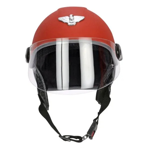 Windsor Ozee Mini Cap With Visor Wrinkle Open Face Helmet - Plastic, All Size, Red | Unisex Design, Clear Acrylic Visor, ISI Approved