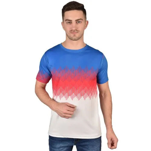 Casual Wear Readymade Regular Fit Half Sleeves Round Neck Printed Polyester Mens T Shirts