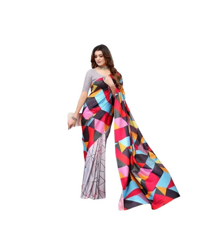 Printed Dola Silk Saree - 5.5 Meter Length with Unstitched Blouse Piece, Multicolor Printed Design | Lightweight, Comfortable, Skin-Friendly, Fade and Wrinkle Resistant, Easy Wash and Quick Dry