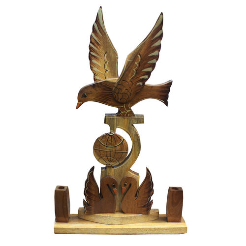 Wooden Eagle Globe Pen Holder