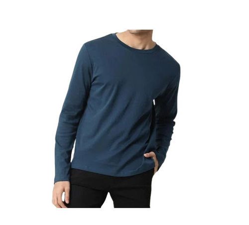 Casual Wear Readymade Regular Fit Round Neck Plain Poly Cotton Mens Full Sleeve T Shirts