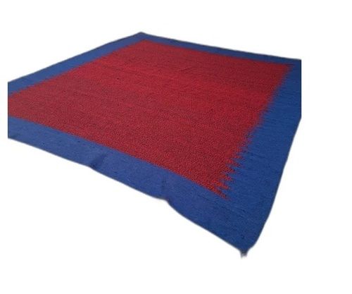 Blue and Red Flat Weave Pattern Printed Cotton Handloom Durries